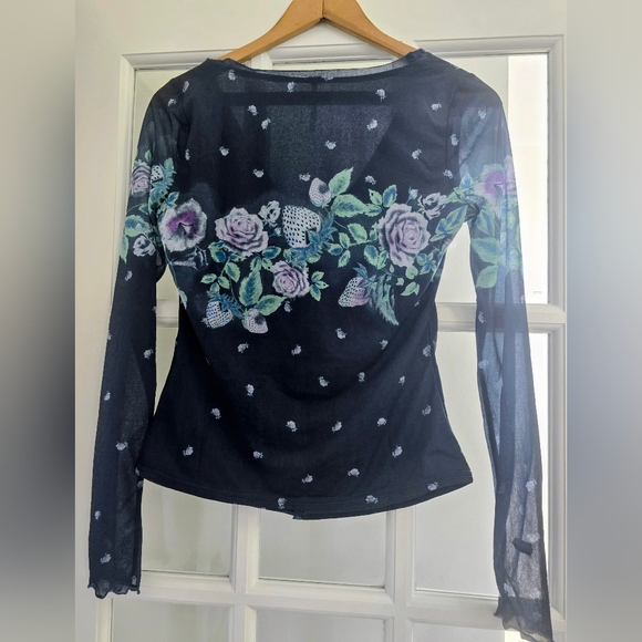 FREE PEOPLE Home Grown Vintage Vibe Mesh Floral Navy Combo Cardigan NWOT - Picture 7 of 13